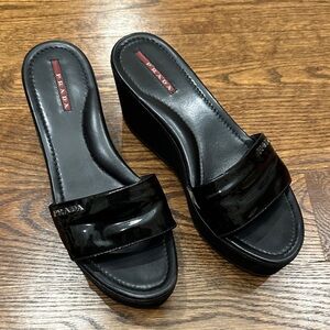 Prada Women's Black Wedge Sandals